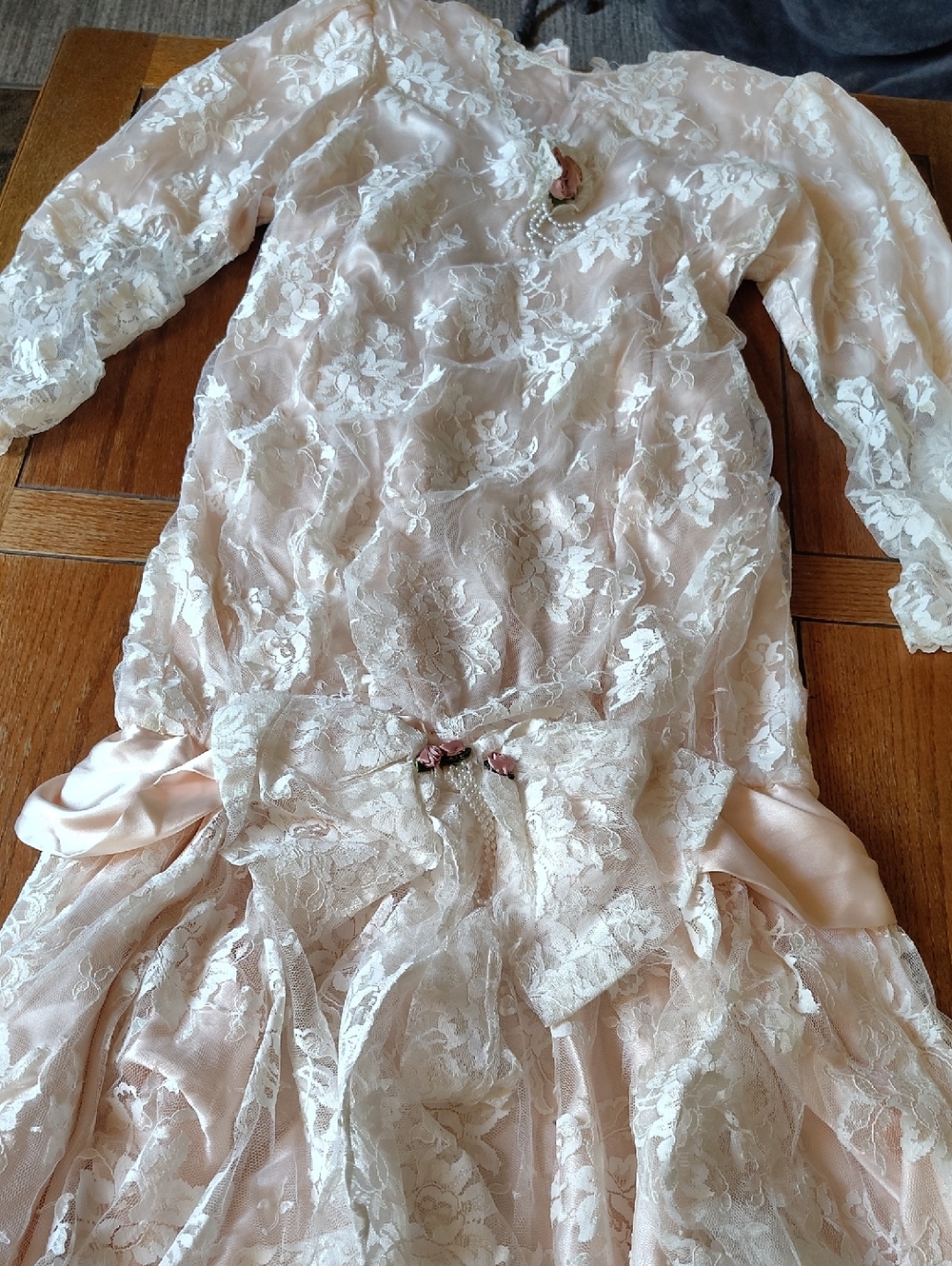 Vintage Lace Overlay Pink Formal Dress